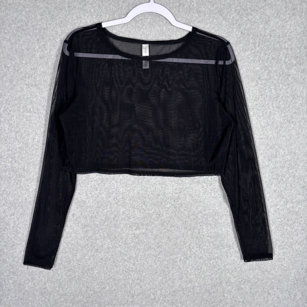 Mesh Knit Sheer‎ Crop Top Medium Black Long Sleeve Festival Rave EDM Goth Indie